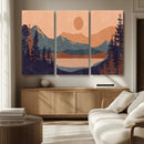 Modern Boho Sunset Canvas Print, Mountain Landscape Triptych