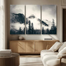 Forest Mountain Print - Black and White Canvas Wall Art with