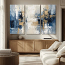 Modern Abstract Canvas Wall Art in Blue and Gold Tones |