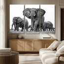 Black White Elephant Family Wall Art Canvas Print