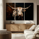 Texas Longhorn Wall Art | 3-Panel Large Texas Longhorn
