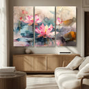 Lotus Flower Wall Art | 3-Panel Giclee Canvas Print of Pink