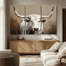 White Longhorn Bull Wall Art Canvas Print – Framed and Ready