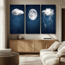 Dark Blue Cloud Art, 3 Piece Indigo Blue Wall Art, Aesthetic