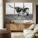 Texas Black White Highland Longhorn Cow Wall Art Canvas by MyGreatCanvas | Canvas Wall Art Prints | Photo Prints & Wall Decor