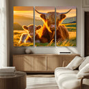 Scottish Cow and Baby Cow Canvas Wall Art Animal Print