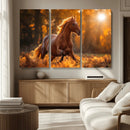 Running Horse Sunset Forest Wall Art Canvas Print