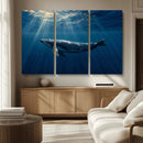 Whale under Ocean Wall Art Canvas Print