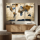 World Map Wall Art – Antique Style Blue and Brown Map Canvas