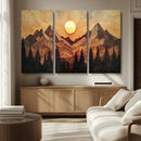 Wood Style Abstract Mountain Sunset Canvas Wall Art Print -