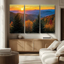 Golden Sunset Over Mountain Forest Canvas Wall Art Print -