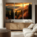 Golden Sunset Over Mountain Forest Canvas Wall Art Print -