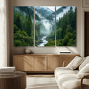 Mountain Forest River Canvas Wall Art Print - Serene Nature