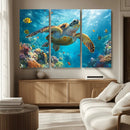 Sea Turtle Underwater Canvas Wall Art Print - Vibrant Ocean