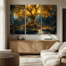 Golden Tree of Life Canvas Wall Art Print - Majestic Glowing