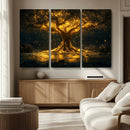 Golden Tree of Life Canvas Wall Art Print - Majestic Glowing