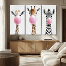 Bubblegum Animals Canvas Wall Art - Playful Giraffe and