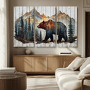 Rustic Grizzly 399 Bear and Mountain Wood Canvas Wall Art -