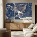 Large Abstract Blue and Gold Canvas Wall Art Fluid Ink