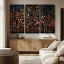 Dark Floral Canvas Wall Art - Moody Botanical Flower Print -