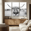 Highland Cow Wall Art Canvas Print – Black and White Western