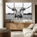 Highland Cow Wall Art Canvas Print – Black and White Western