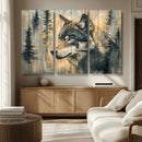 Wood Style Rustic Wolf Wall Art Canvas Print, Vintage