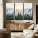 Misty Pine Forest Wall Art Canvas, Sunrise Over Foggy Trees