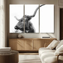 Longhorn Wall Art Canvas Print – Framed Monochrome Ranch Cow