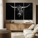Texas Longhorn Wall Art Canvas Print – Framed Monochrome