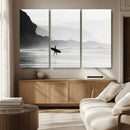 Surfer Beach Wall Art – Framed Black White Ocean Canvas by MyGreatCanvas | Canvas Wall Art Prints | Photo Prints & Wall Decor