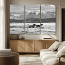 Wild Horses Wall Art – Framed Black White Mountain Canvas by MyGreatCanvas | Canvas Wall Art Prints | Photo Prints & Wall Decor