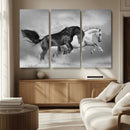 Wild Horses Wall Art Canvas Print – Framed Black and White