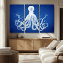 Large 3-Panel Blue Octopus Canvas Wall Art | Coastal Marine by MyGreatCanvas | Canvas Wall Art Prints | Photo Prints & Wall Decor