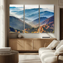 Misty Mountain Sunrise Triptych Canvas Print – Autumn