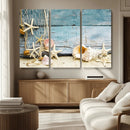 Seashells on Rustic Wooden Background, Seashells Wall Art