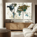 Vintage World Map Wall Art Canvas Print, Framed Rustic Earth
