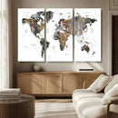 Modern Metallic World Map Canvas Wall Art – Framed