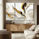 Gold Waves on Pure White Canvas – Gold Abstract Art for