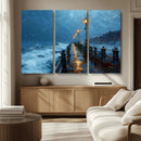 Stormy Night at Beach Pier Oil Painting Large Wall Art
