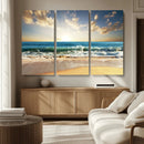 Golden Sunset Beach Triptych Canvas Wall Art for Living Room