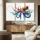 Watercolor Vibrant Octopus Wall Art Canvas Print | Abstract