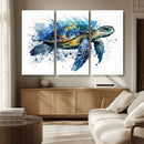 Turtle Wall Art Canvas Print, Framed Watercolor Turtle Art