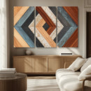 Geometric Wood Art Wall Decor Canvas Print, Rustic Wooden
