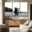 Black and White Highland Cow Wall Art Canvas Print | Rustic