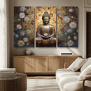 Golden Buddha Wall Art Canvas Print | Zen Meditation Floral