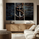 3 Panel Grunge Abstract Anchor Wall Art Canvas Print Set