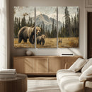 Rustic Grizzly 399 Bear Family Wall Art Canvas Print