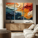 Blue Orange Abstract Wave Wall Art Canvas Print, Framed Blue