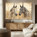 Chines Ink Style Grunge Horses Wall Art Canvas Print